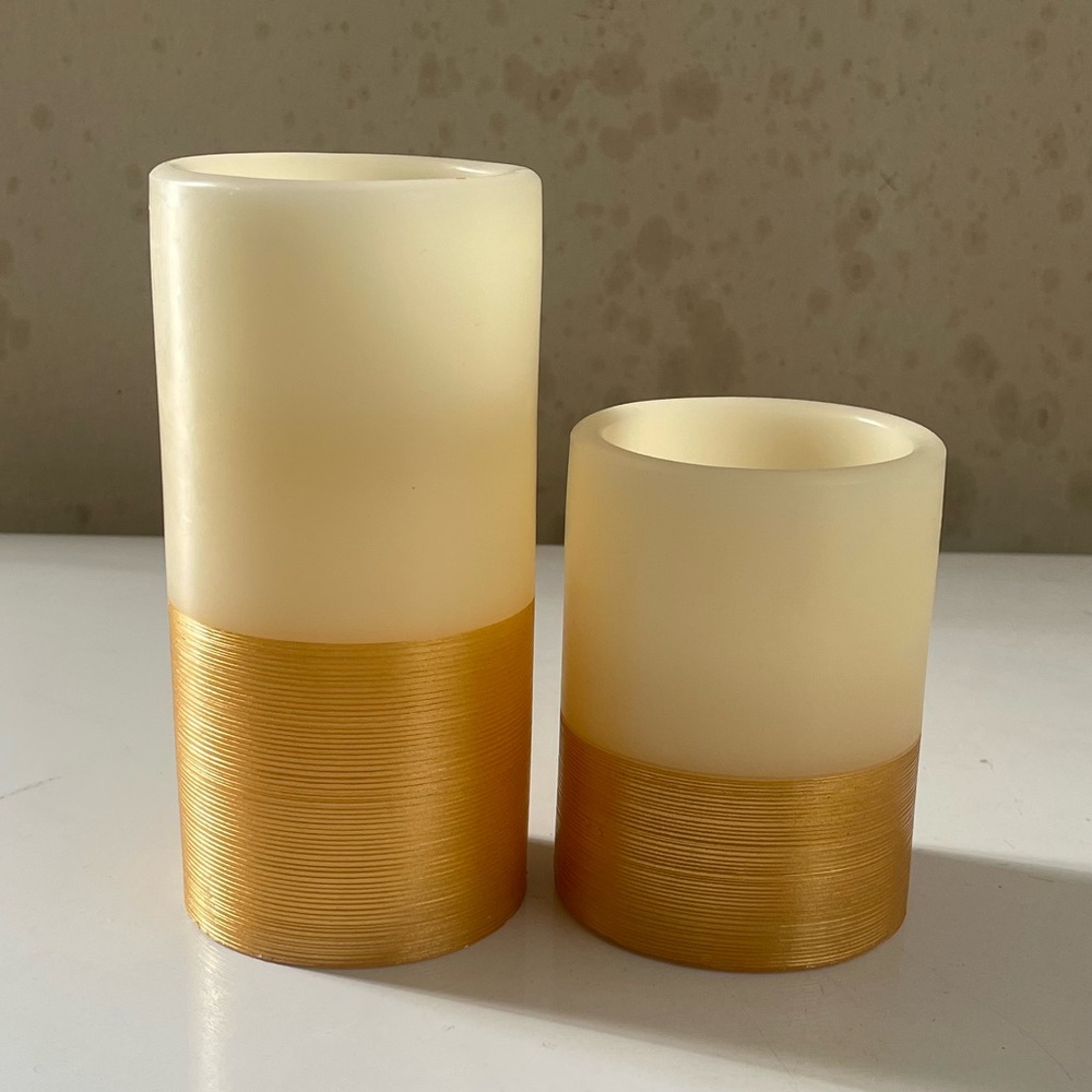 Cream and Gold Pillar Candle Set
